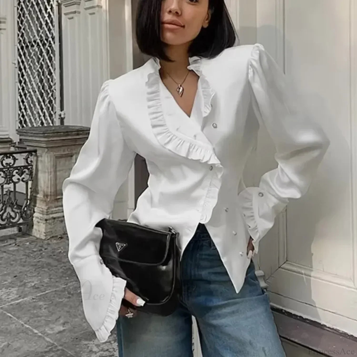 Ruffled White Long Sleeve Blouse image 3