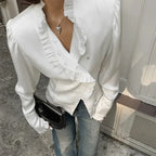 Ruffled White Long Sleeve Blouse image 1