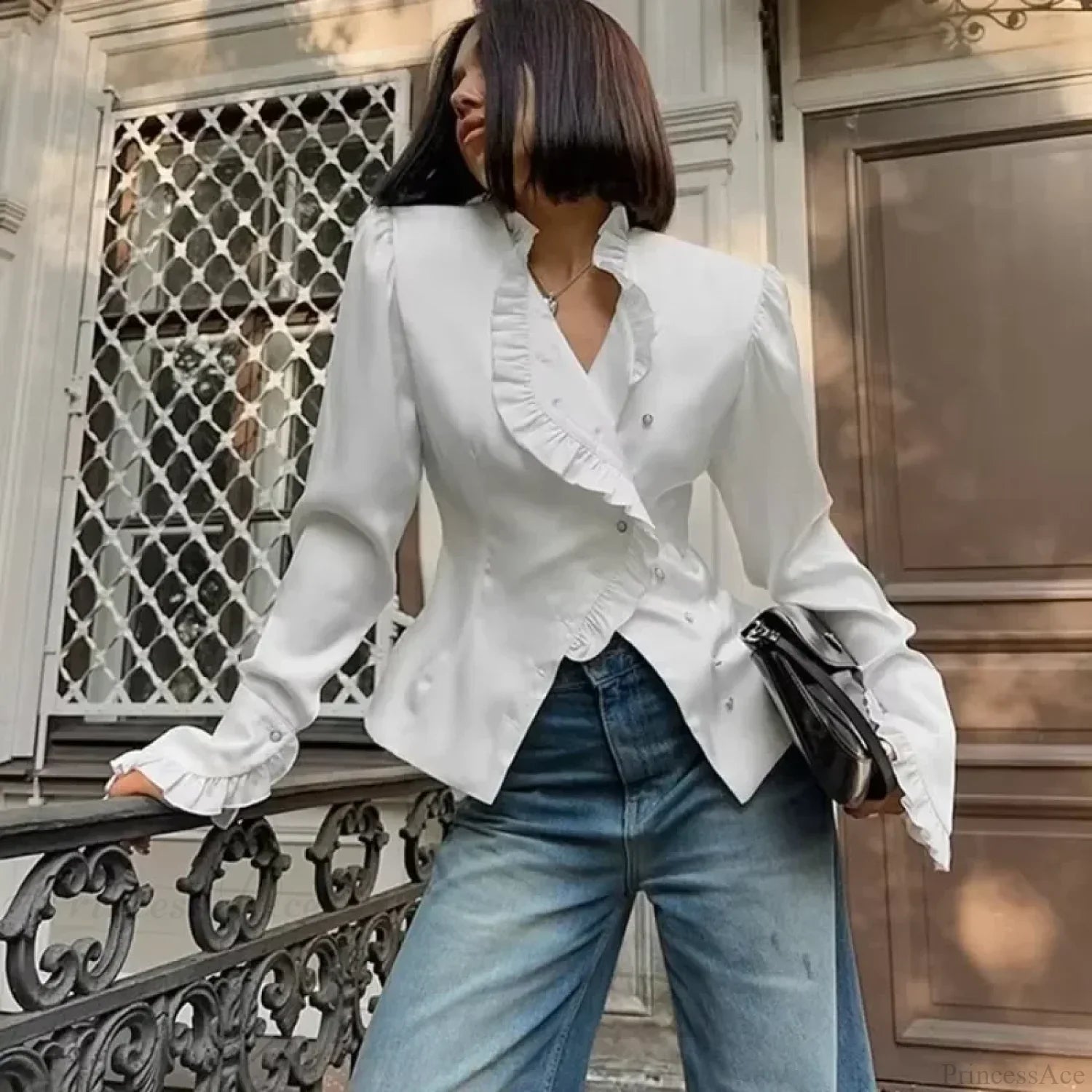 Ruffled White Long Sleeve Blouse image 2