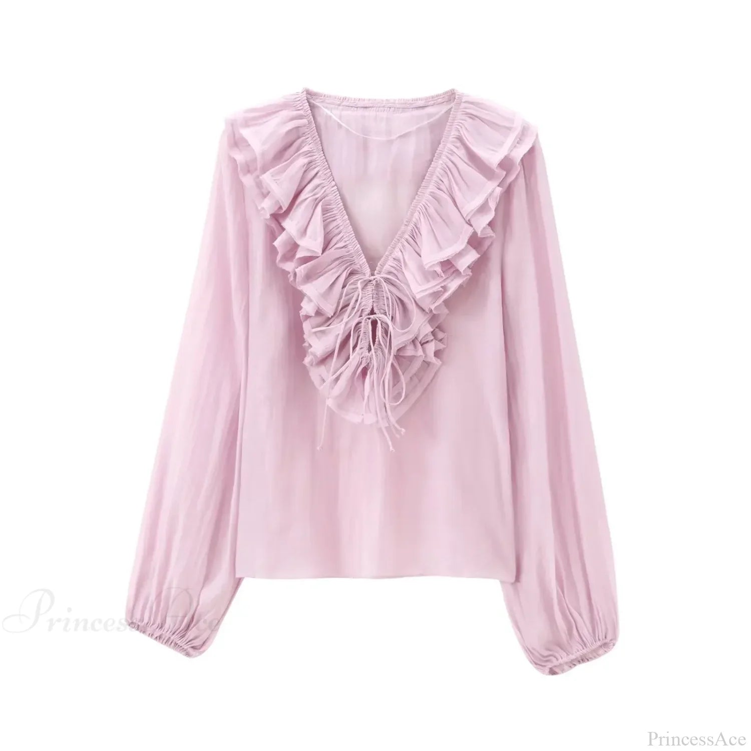 Ruffles Deep V-Neck Lace-Up Loose Oversize Boho Blouse image 4