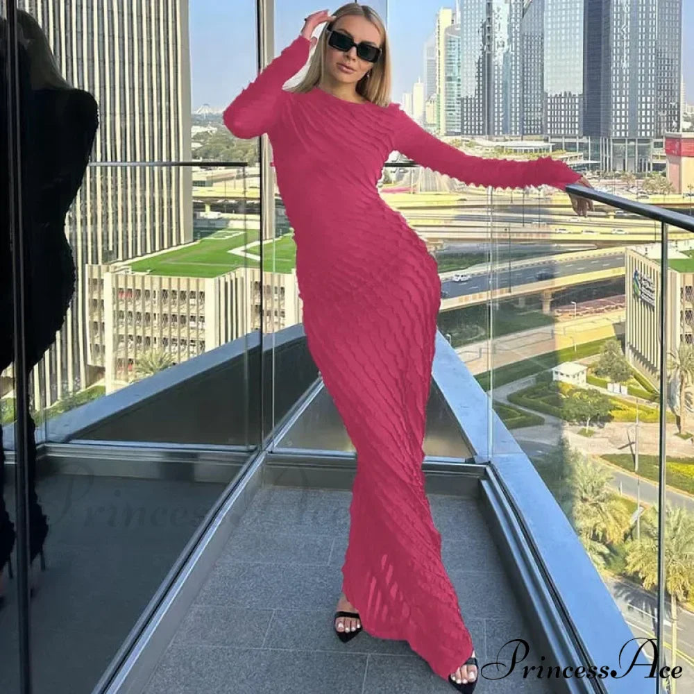 Ruffles Frill Round Neck Long Sleeve Maxi Dress image 5