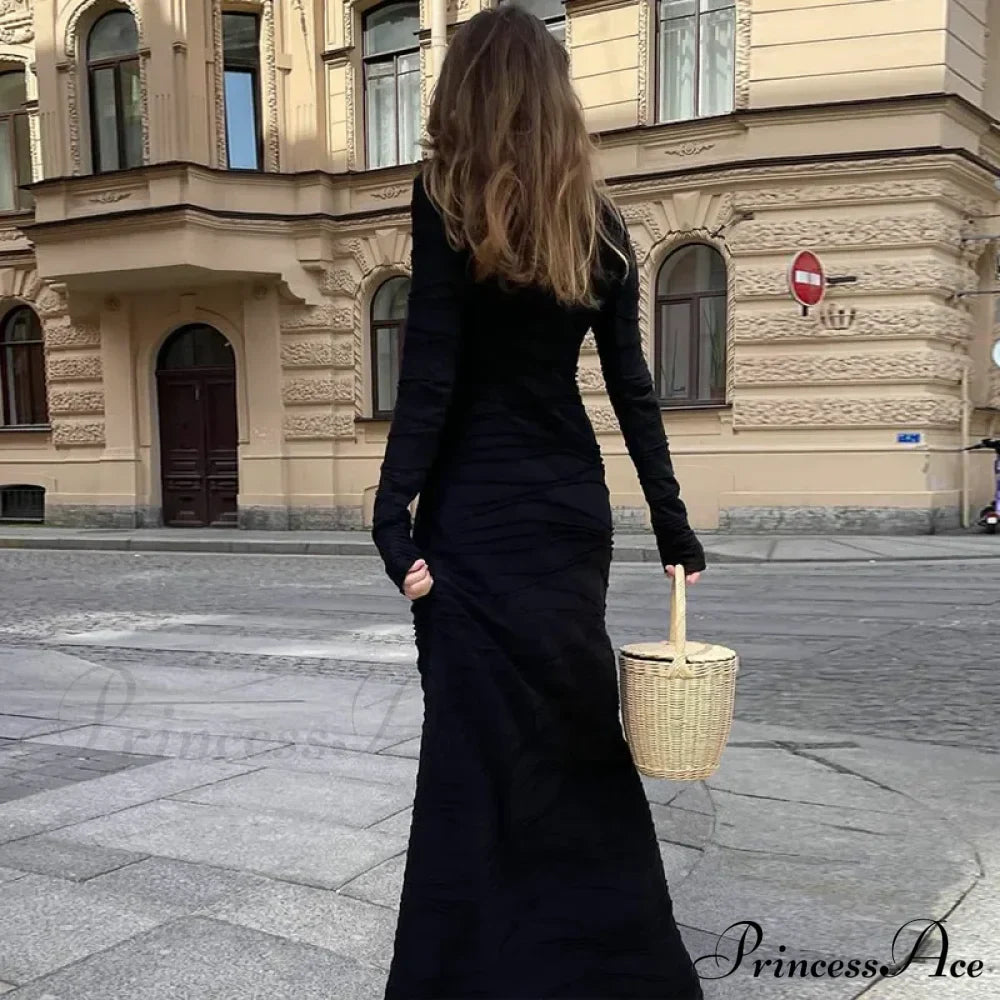 Ruffles Frill Round Neck Long Sleeve Maxi Dress image 3
