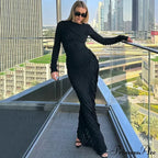 Ruffles Frill Round Neck Long Sleeve Maxi Dress image 2