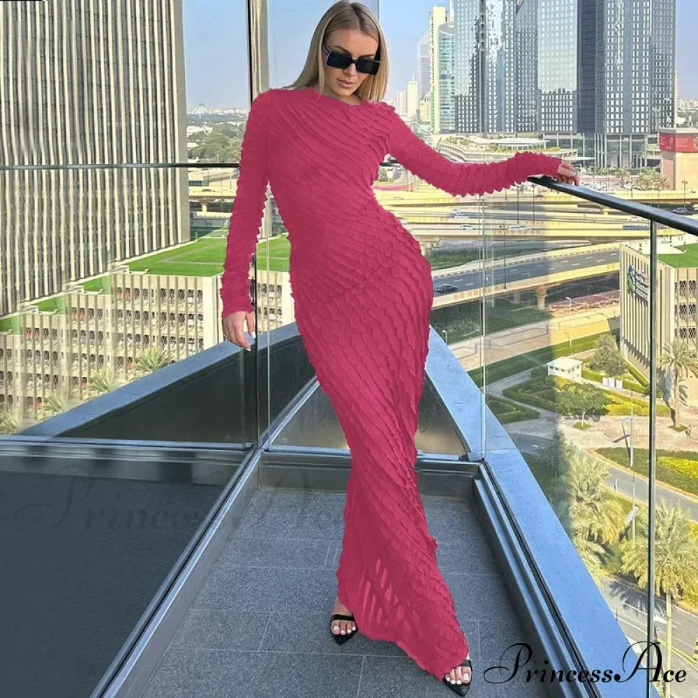 Ruffles Frill Round Neck Long Sleeve Maxi Dress image 6