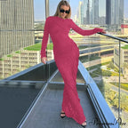 Ruffles Frill Round Neck Long Sleeve Maxi Dress image 6