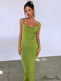 Ruffles Green Straps Backless Elegant Bodycon Evening Maxi Dress image 5