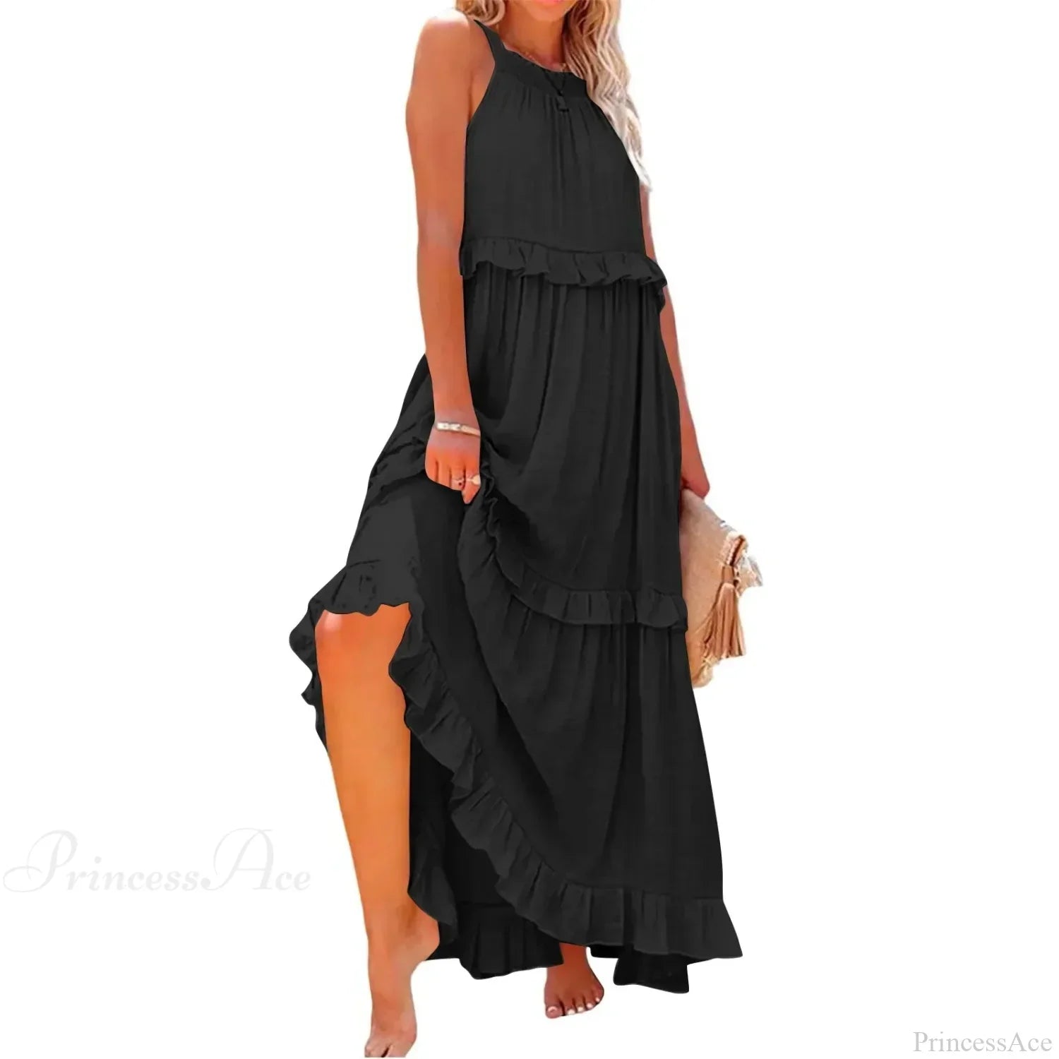 Ruffles Sexy Split Halter Sleeveless Big Hem Maxi Boho Dress image 14