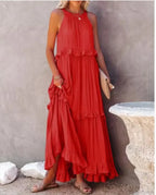 Ruffles Sexy Split Halter Sleeveless Big Hem Maxi Boho Dress image 5