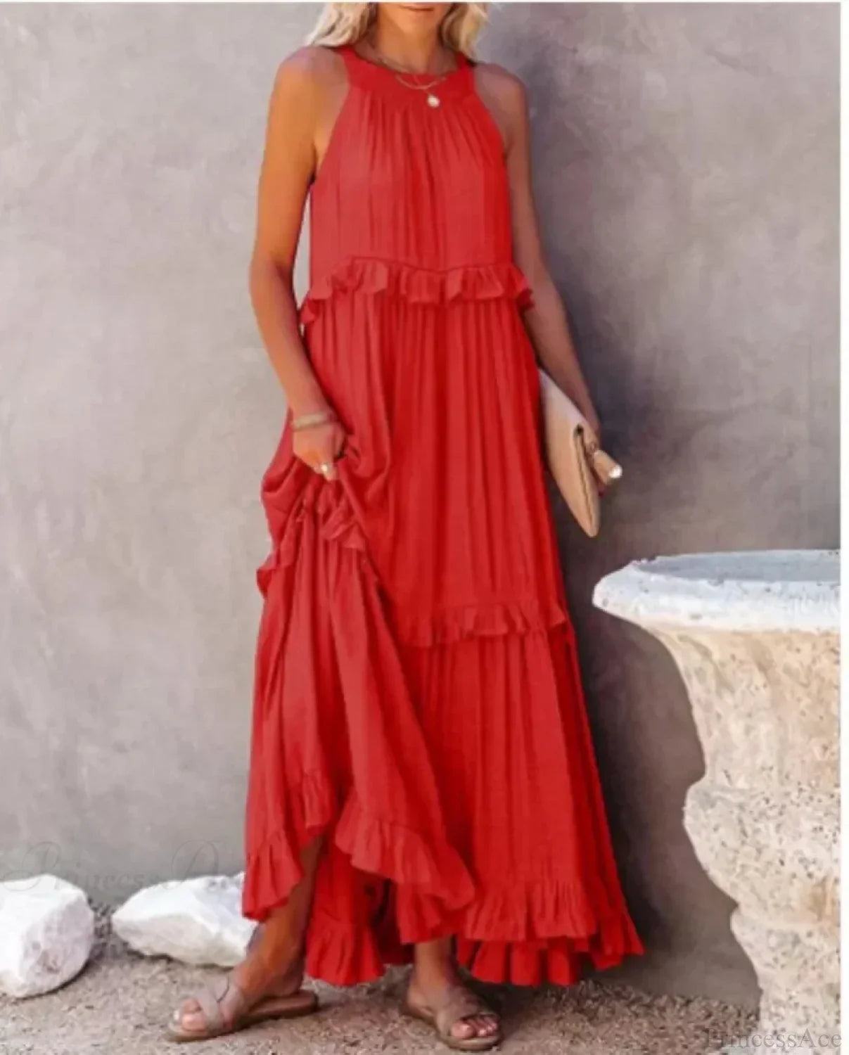 Ruffles Sexy Split Halter Sleeveless Big Hem Maxi Boho Dress image 5