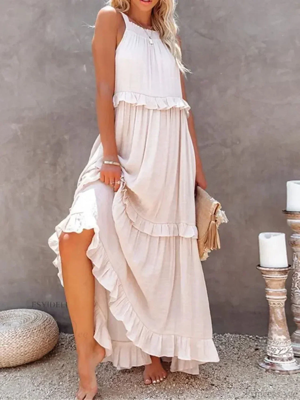 Ruffles Sexy Split Halter Sleeveless Big Hem Maxi Boho Dress image 4