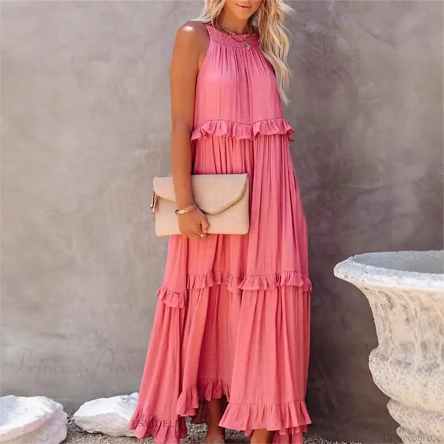 Ruffles Sexy Split Halter Sleeveless Big Hem Maxi Boho Dress image 1