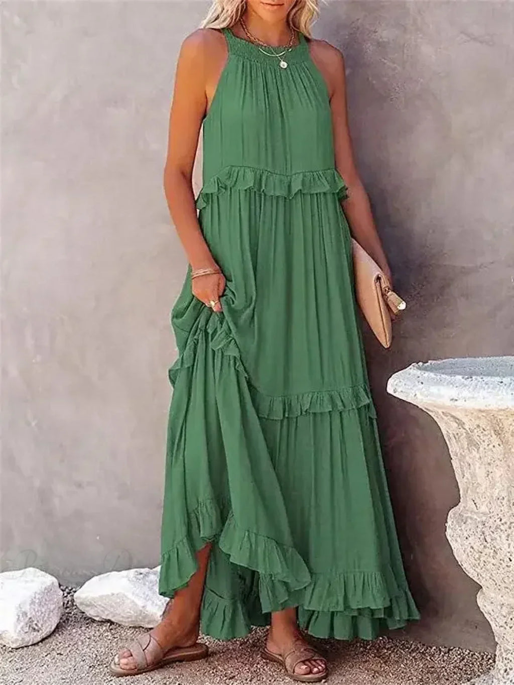 Ruffles Sexy Split Halter Sleeveless Big Hem Maxi Boho Dress image 7