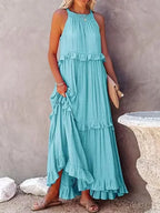 Ruffles Sexy Split Halter Sleeveless Big Hem Maxi Boho Dress image 6