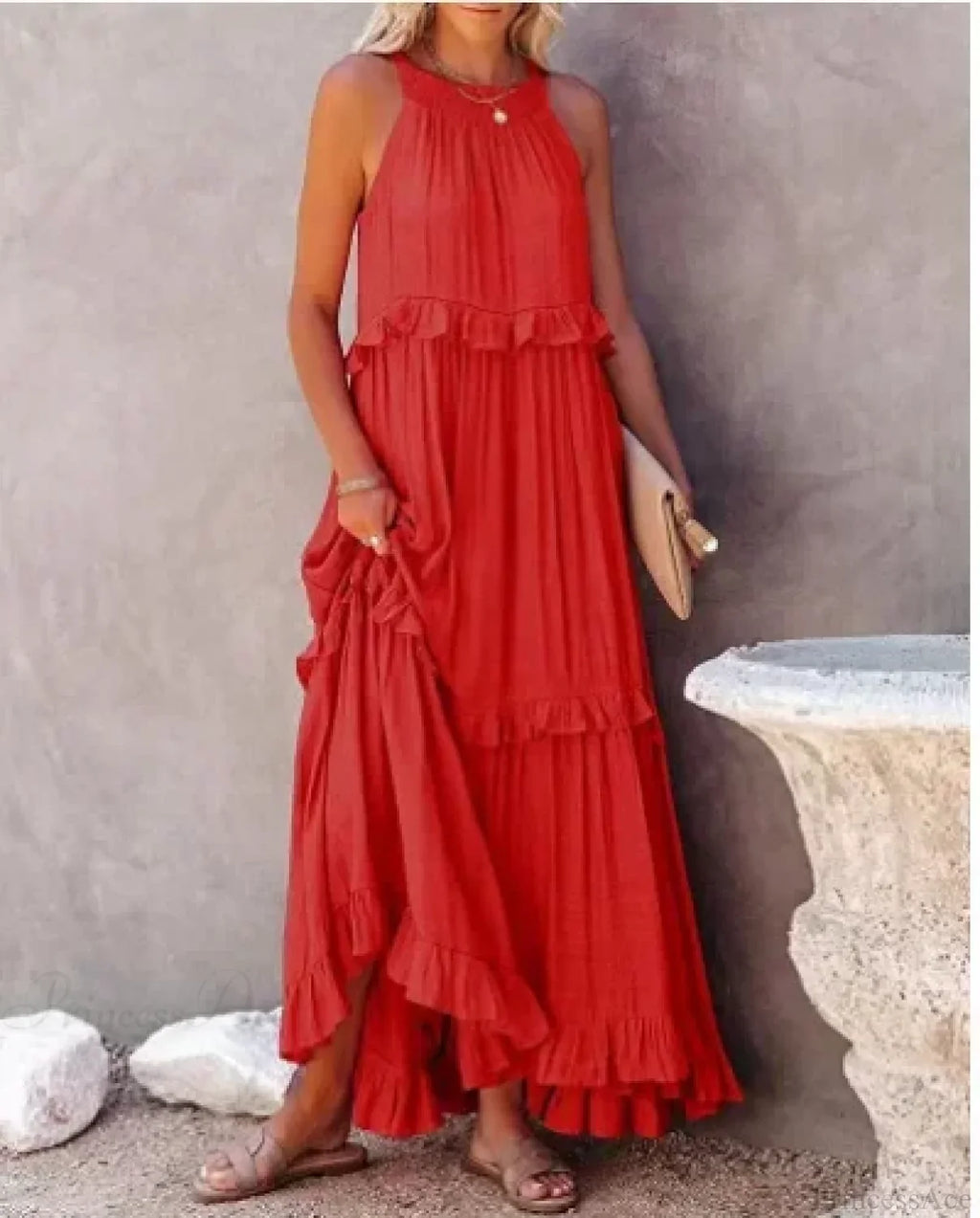 Ruffles Sexy Split Halter Sleeveless Big Hem Maxi Boho Dress image 11