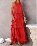 Ruffles Sexy Split Halter Sleeveless Big Hem Maxi Boho Dress image 11