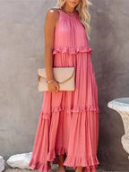 Ruffles Sexy Split Halter Sleeveless Big Hem Maxi Boho Dress image 12
