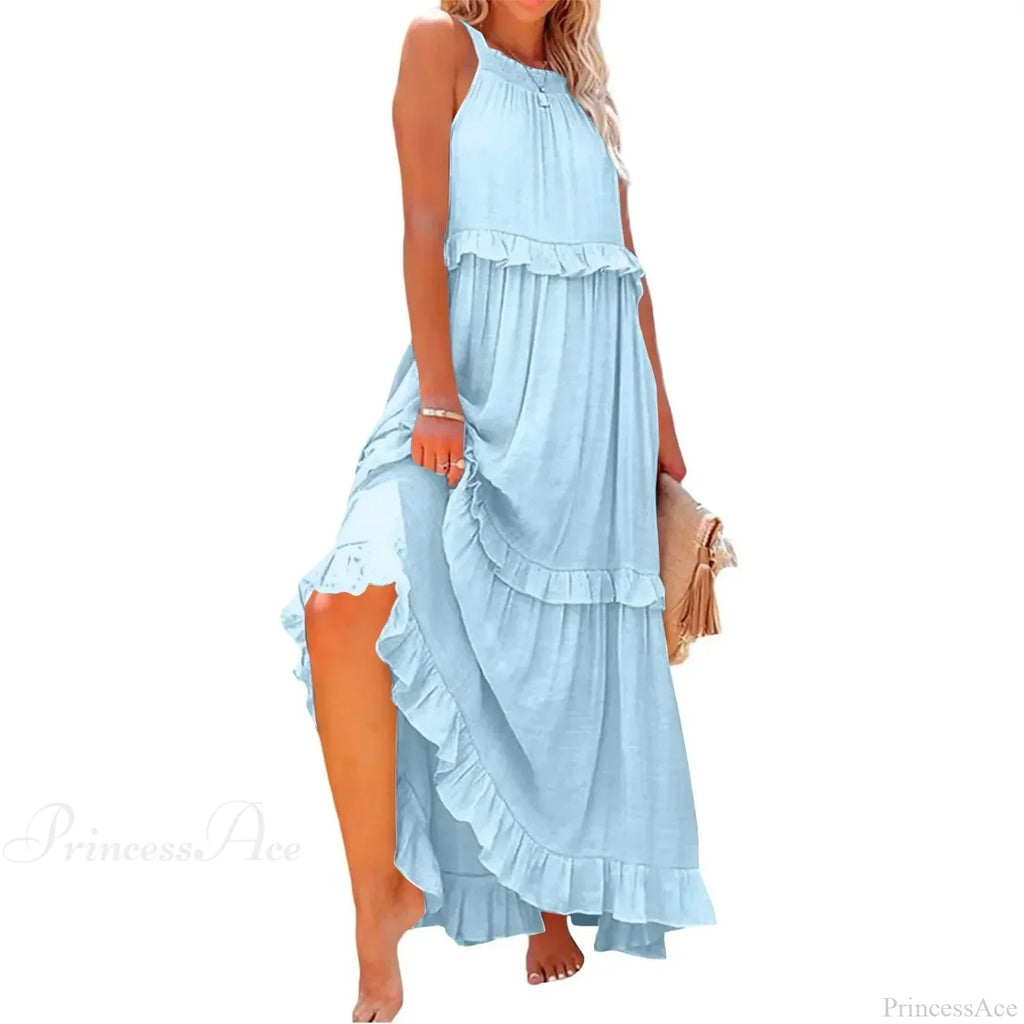 Ruffles Sexy Split Halter Sleeveless Big Hem Maxi Boho Dress image 15