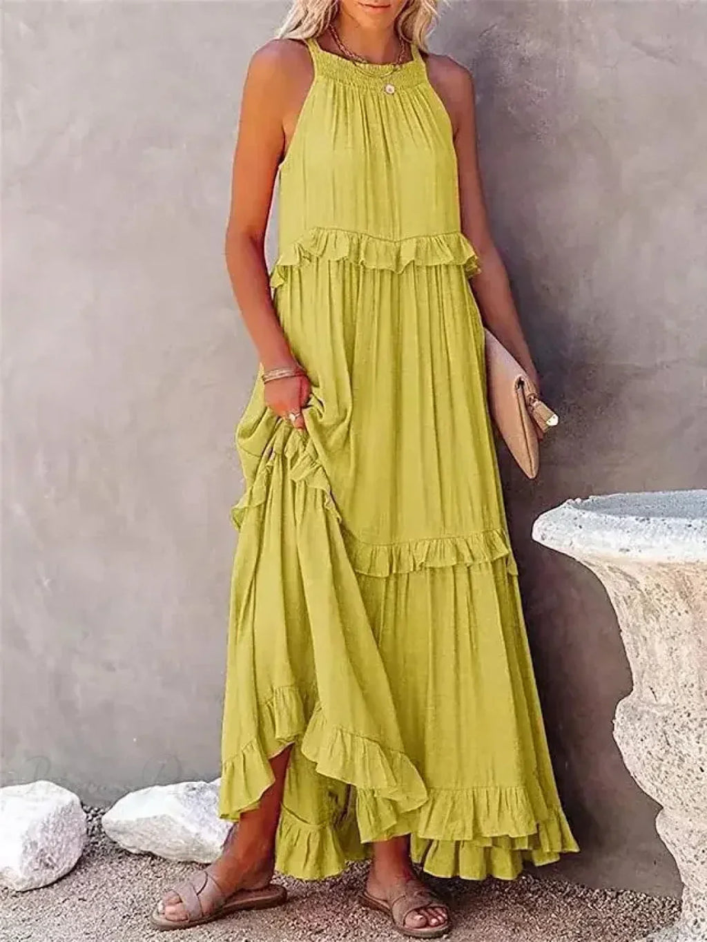 Ruffles Sexy Split Halter Sleeveless Big Hem Maxi Boho Dress image 18