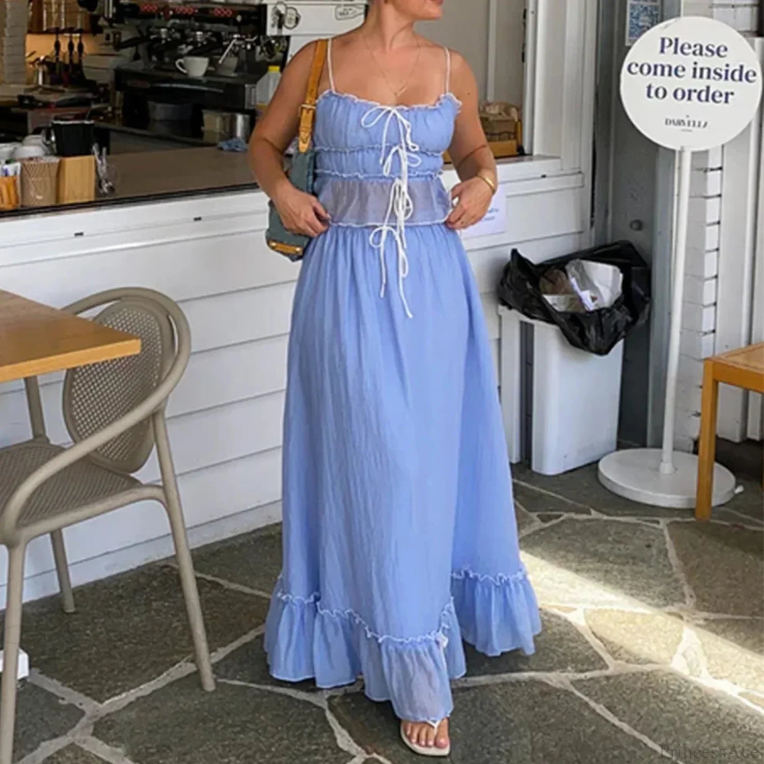 Ruffles Tie-Up Crop Top A-line Maxi Skirt Two Pieces Set image 6