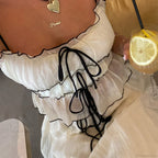 Ruffles Tie-Up Crop Top A-line Maxi Skirt Two Pieces Set image 4