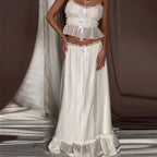 Ruffles Tie-Up Front Camis Crop Top Maxi Skirt Two Pieces Set image 2