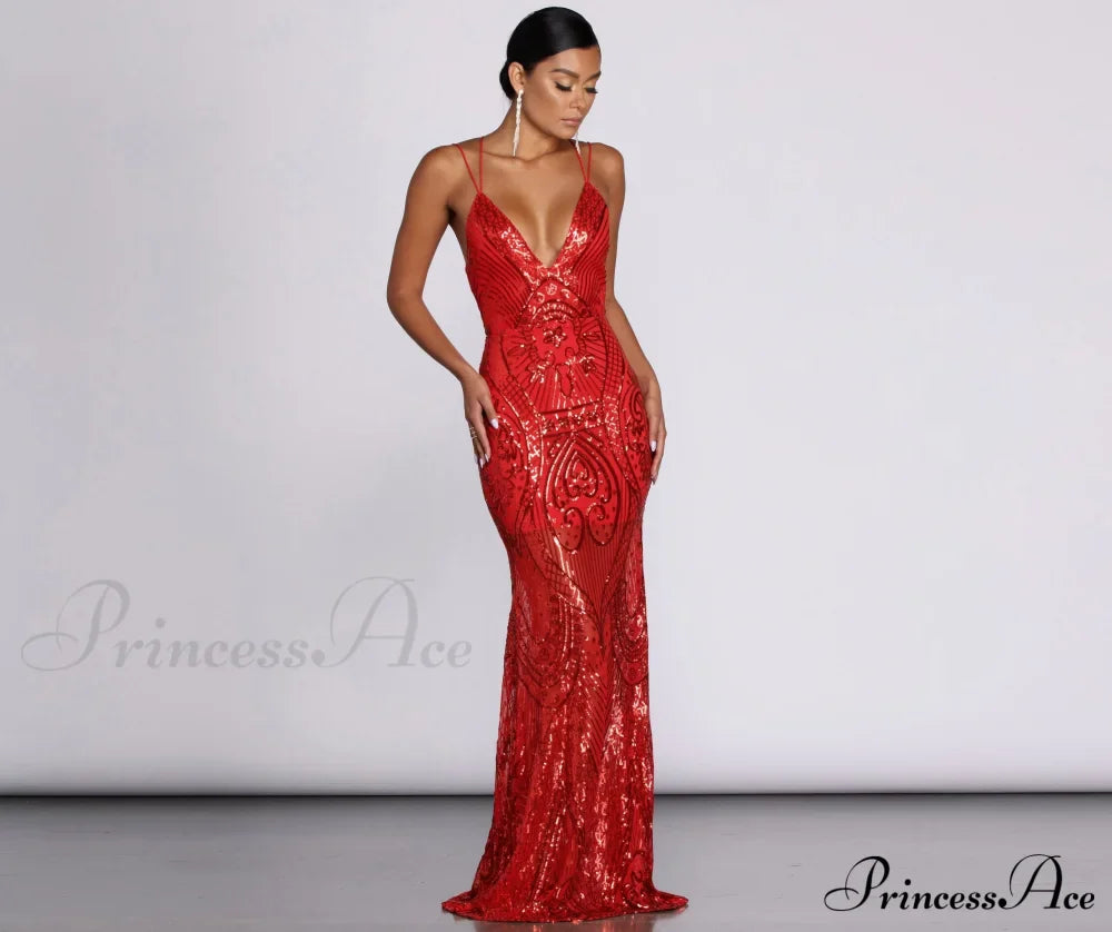 Salma Formal Sequin Charming Scroll Print Dress image 1