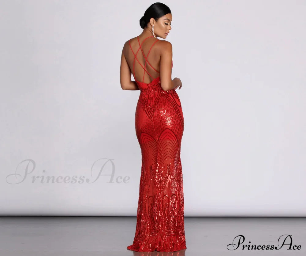 Salma Formal Sequin Charming Scroll Print Dress image 3