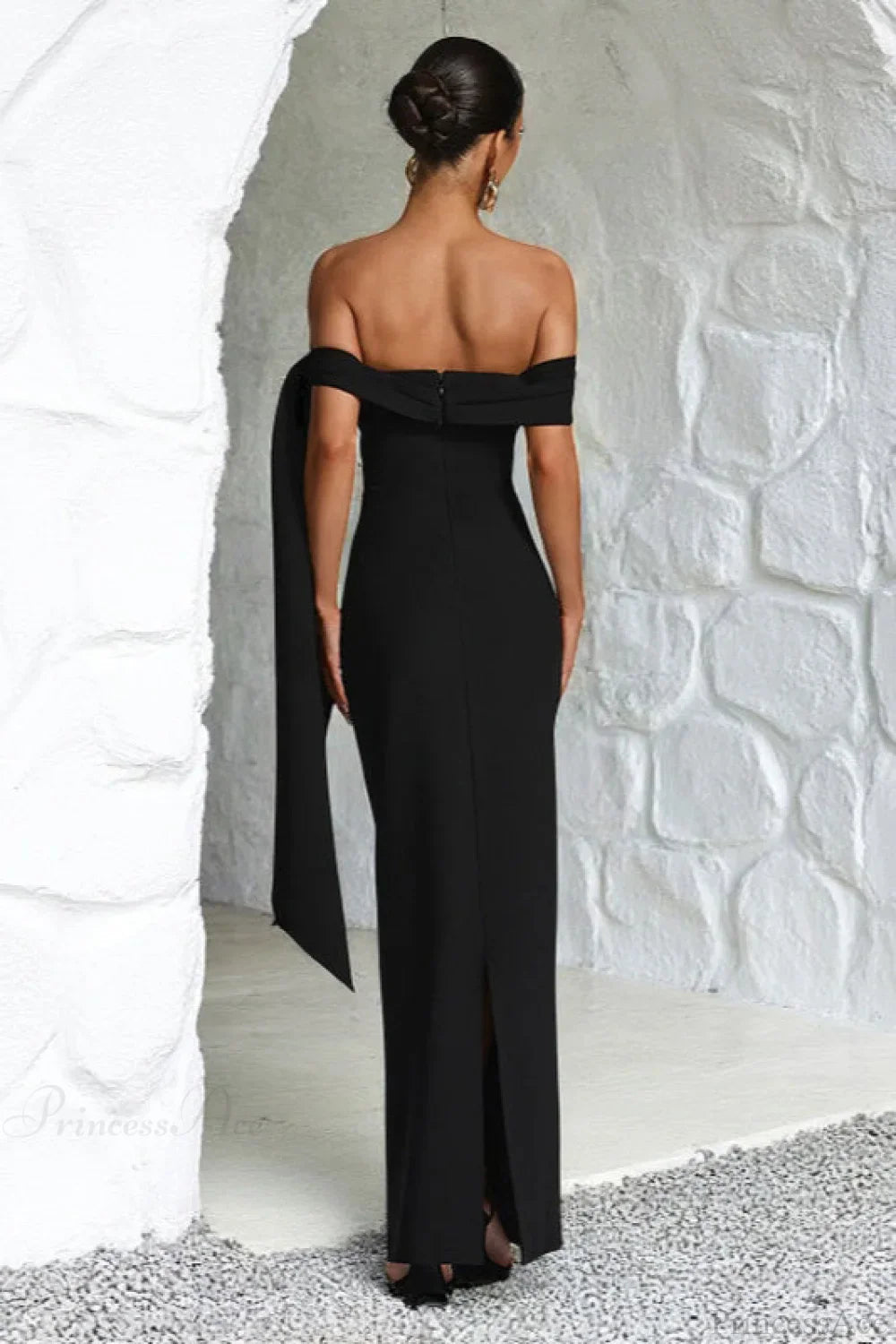 Sash Off Shoulder Split Slim Fitted Maxi Dress image 4