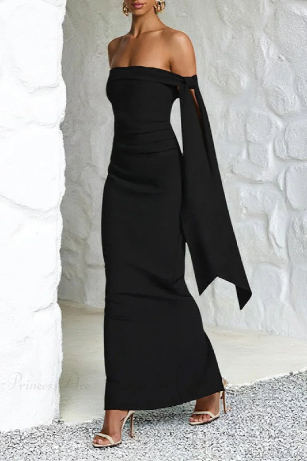 Sash Off Shoulder Split Slim Fitted Maxi Dress image 3