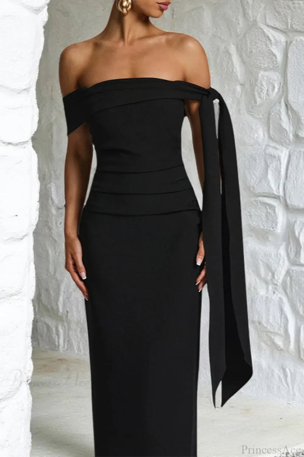Sash Off Shoulder Split Slim Fitted Maxi Dress image 2