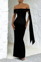 Sash Off Shoulder Split Slim Fitted Maxi Dress image 1