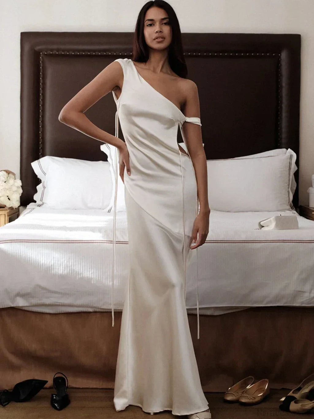 Satin Backless Bandage Maxi Vacation Dress image 1