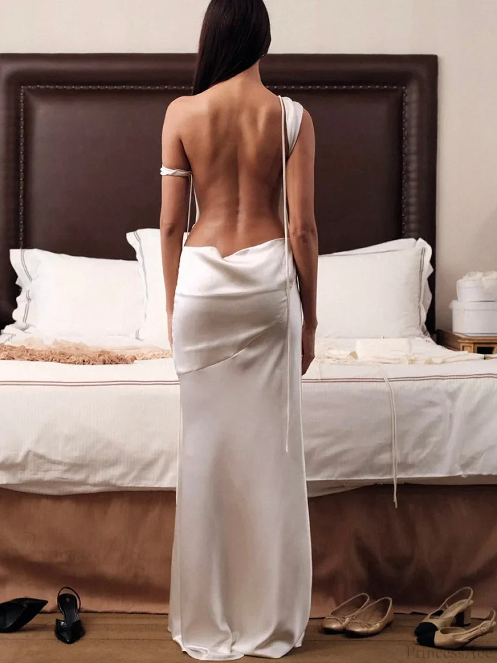 Satin Backless Bandage Maxi Vacation Dress image 3