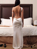 Satin Backless Bandage Maxi Vacation Dress image 3