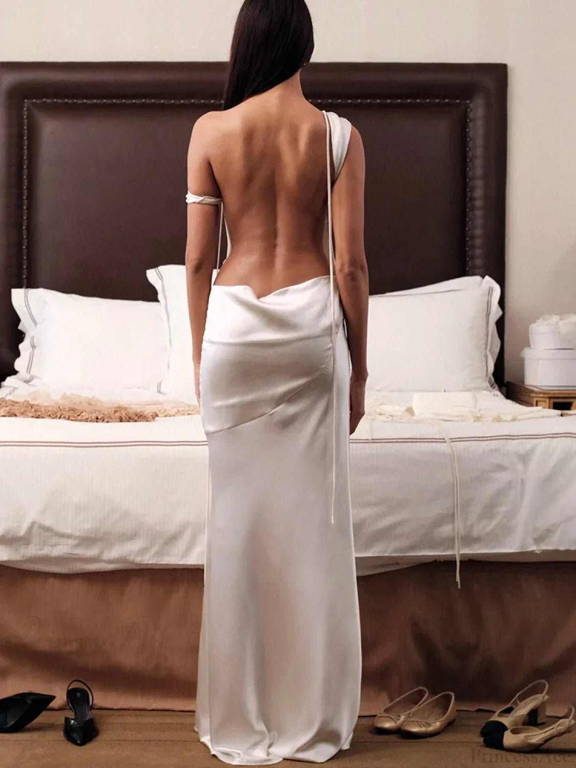 Satin Backless Bandage Maxi Vacation Dress image 3