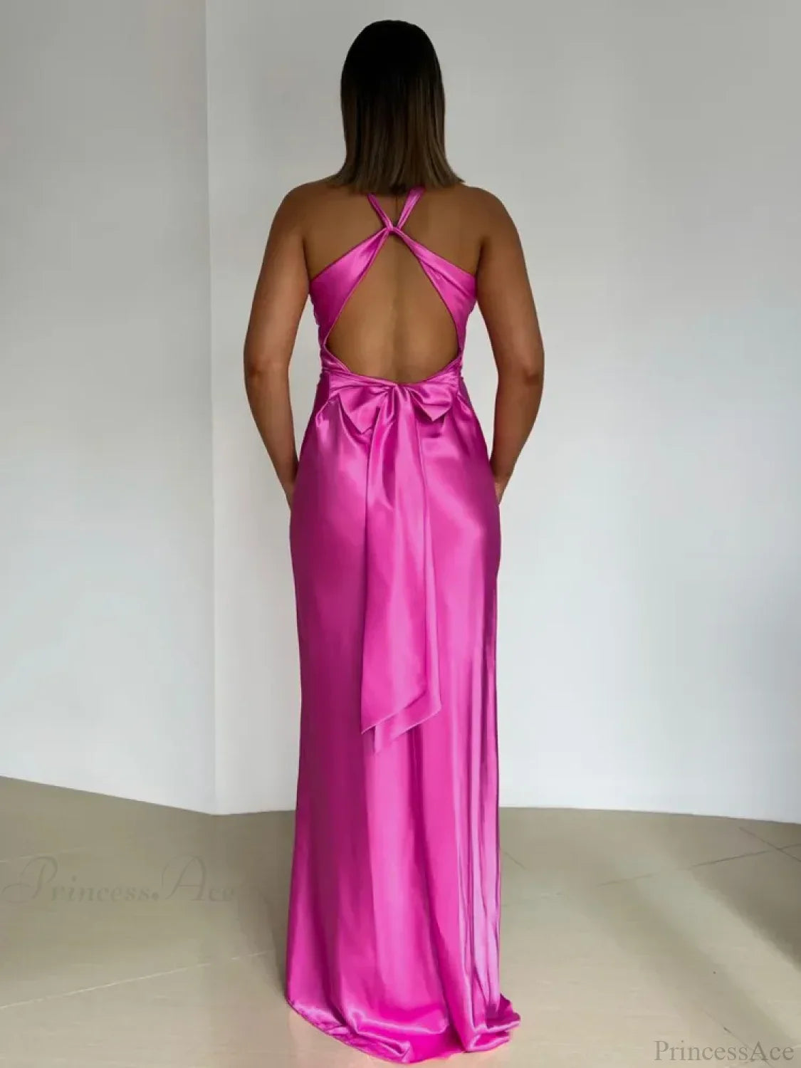 Satin Backless Ruched Vacation Dress image 4