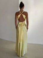 Satin Backless Ruched Vacation Dress image 2