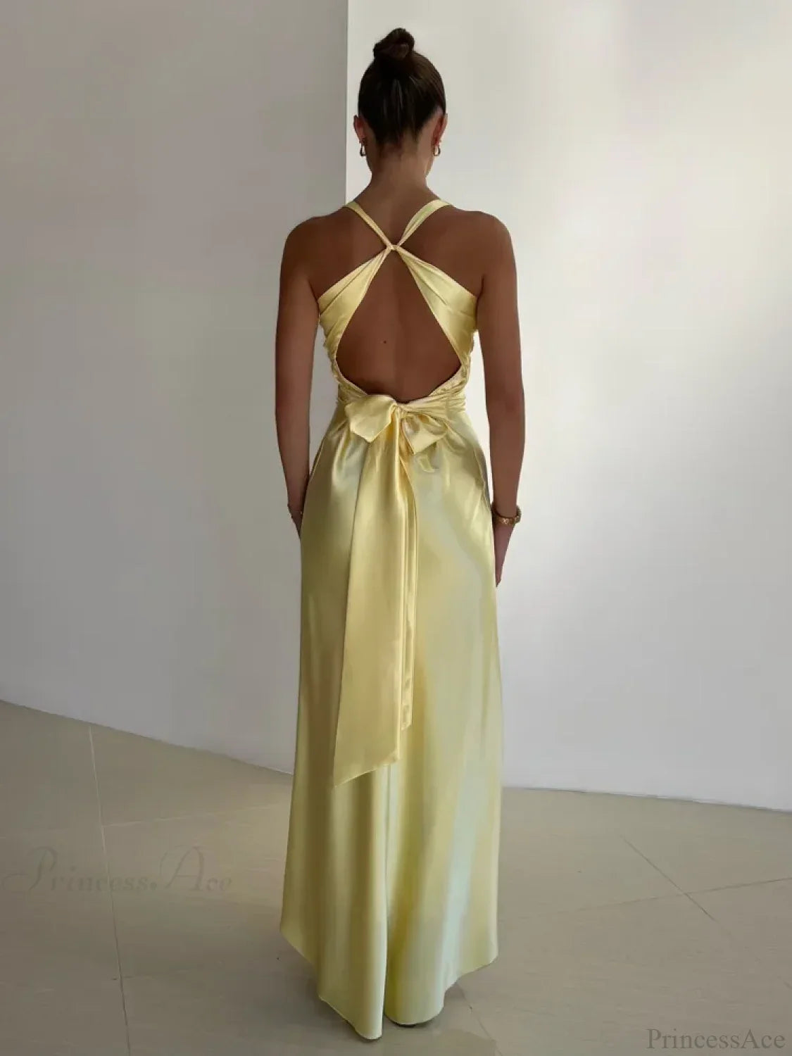 Satin Backless Ruched Vacation Dress image 2