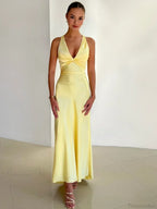 Satin Backless Ruched Vacation Dress image 1