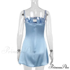 Satin Belted Hollow Cowl Graceful Neck Slip Mini Dress image 8