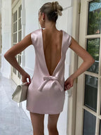 Satin Bow Backless Mini Dress image 2