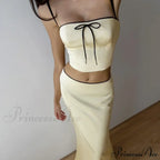 Satin Bow Cami Crop Graceful Top And Maxi Skirt Set image 6