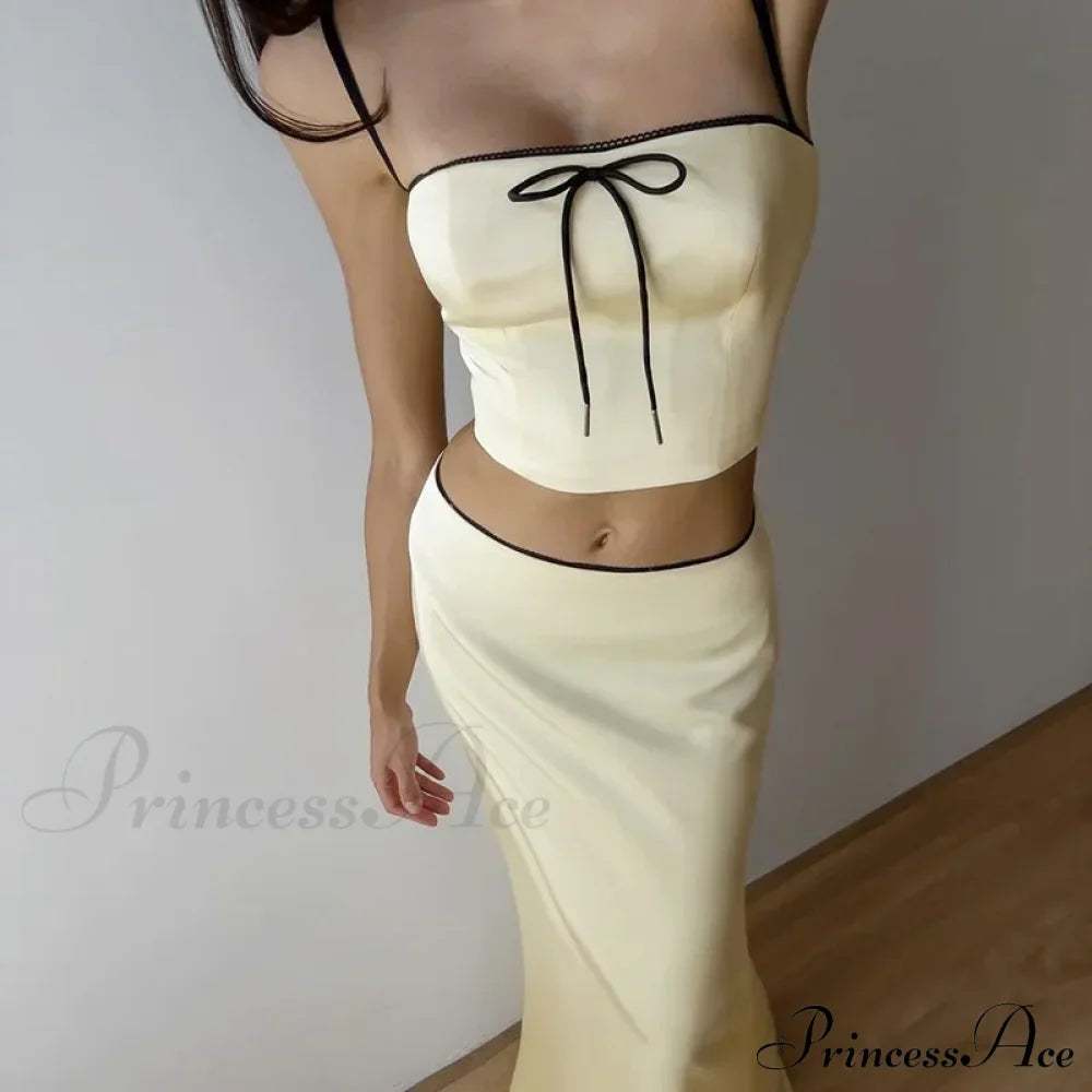 Satin Bow Cami Crop Graceful Top And Maxi Skirt Set image 6