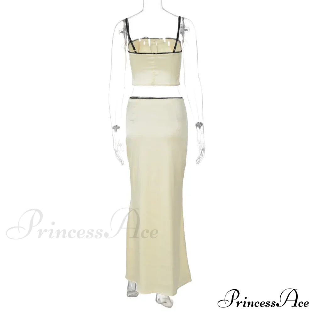 Satin Bow Cami Crop Graceful Top And Maxi Skirt Set image 9