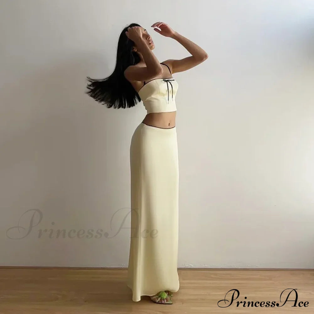 Satin Bow Cami Crop Graceful Top And Maxi Skirt Set image 4