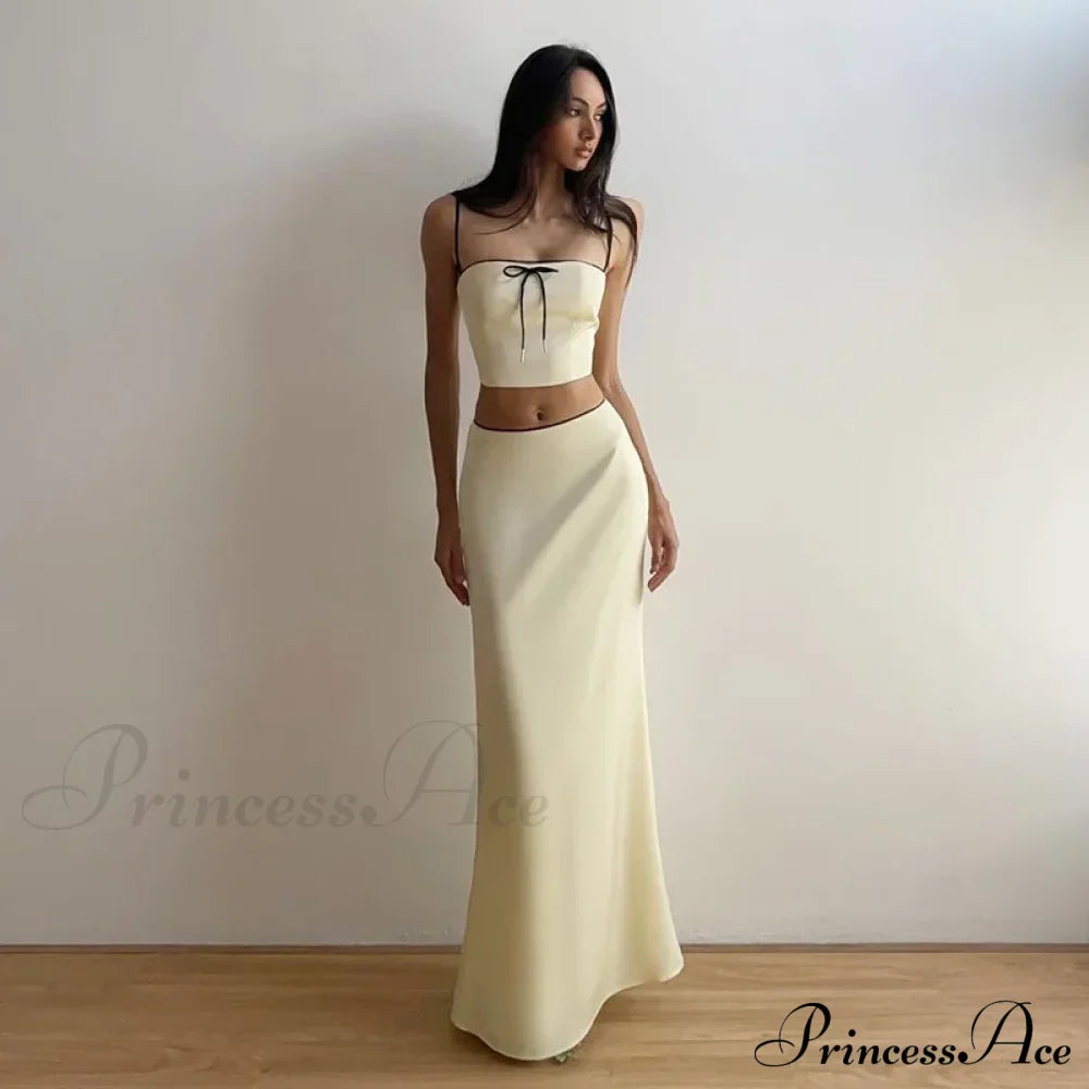Satin Bow Cami Crop Graceful Top And Maxi Skirt Set image 2