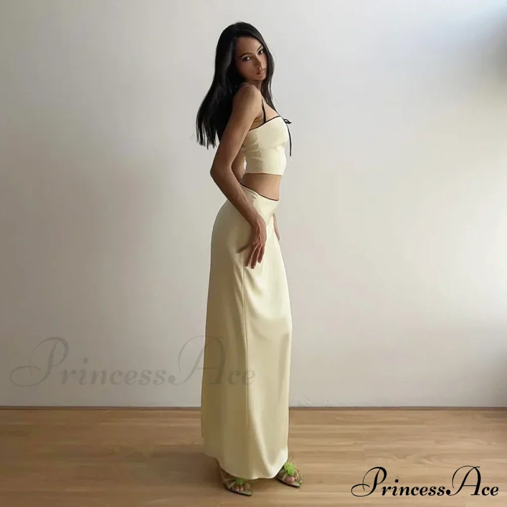 Satin Bow Cami Crop Graceful Top And Maxi Skirt Set image 11
