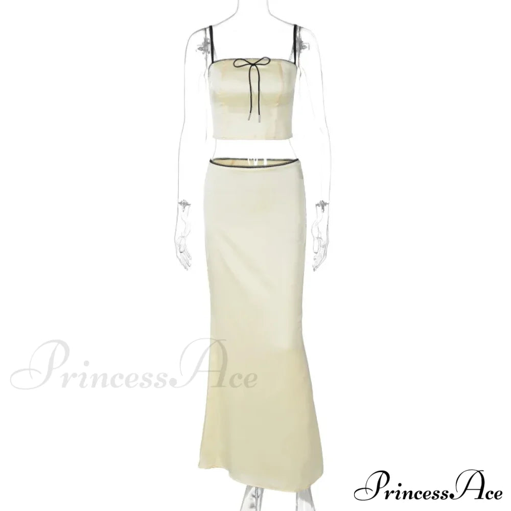 Satin Bow Cami Crop Graceful Top And Maxi Skirt Set image 7