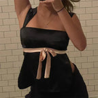 Satin Bow Tie Milkmaid Backless Crop Top image 5