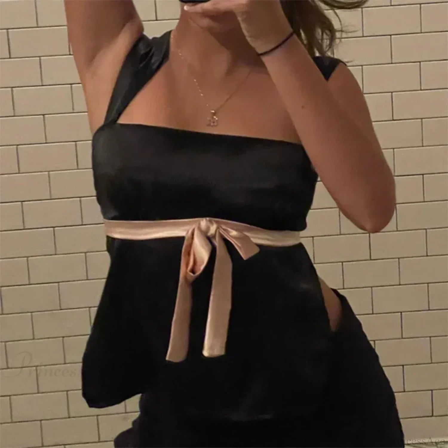 Satin Bow Tie Milkmaid Backless Crop Top image 5